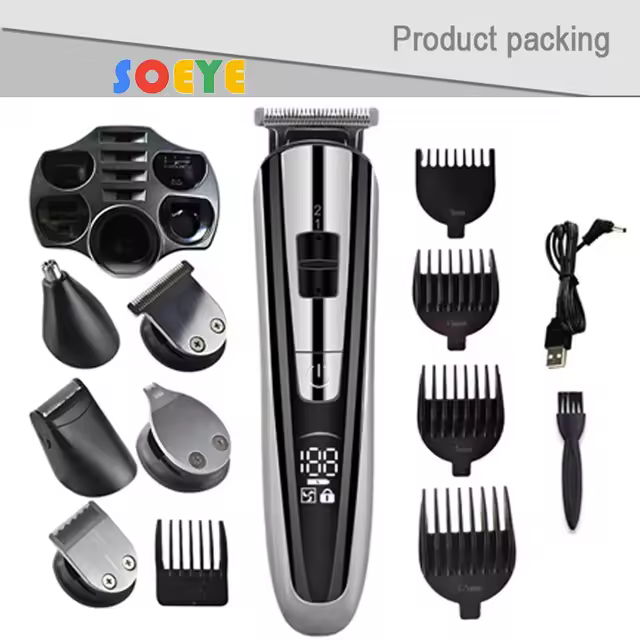 Kemei-cortadora de pelo eléctrica, Kit de belleza, afeitadora multifunción, recortadora de barba, corte inalámbrico, hine, pantalla LCD 5 - 1