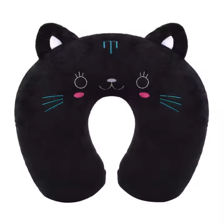 Almohada cervical infantil en forma de U con dibujos animados, cojín suave para el cuello de niños pequeños, con caras de animales, perfecto para viajes. - 1