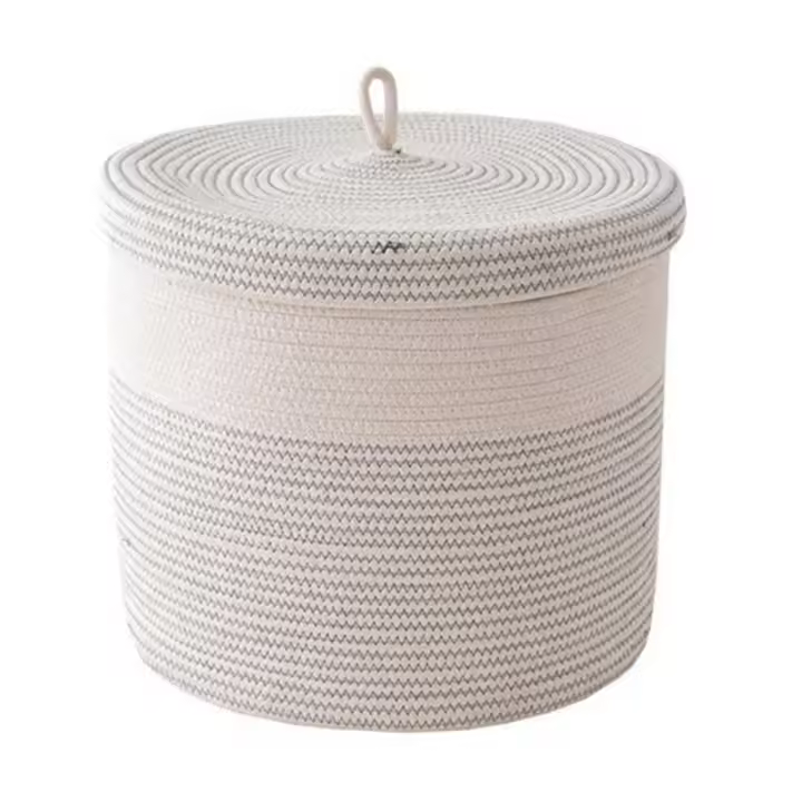 Cotton Rope Woven Laundry Basket with Lid Kids Plush Toys Storage Organizer Dirty Clothes Basket Sundries Storage Barrel - 1