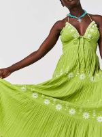 Vestido largo informal de verano para mujer, con bordado, cuello Halter, sin mangas, a la moda, sin espalda, A-e - details 9