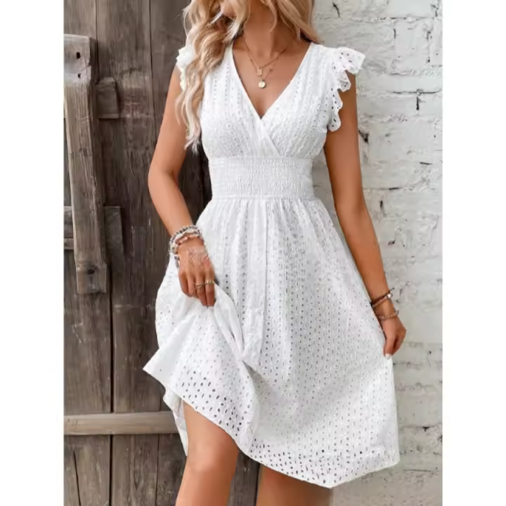Nuevo vestido elegante de verano europeo y americano con mangas de hoja de loto multicolor. - 1