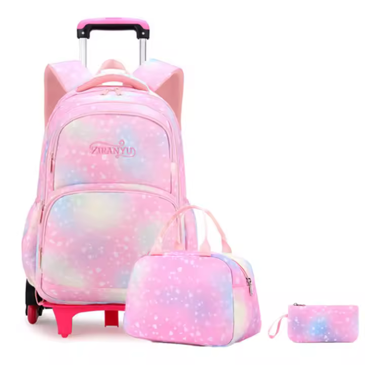 Mochila de nylon impermeable con ruedas, estampado, juego de 3, maletas y carritos, bolsa trolley, estudiante, colegio - 1