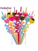 Pajitas reutilizables de plástico para Donuts, suministros para fiestas de cumpleaños, Baby Shower, decoración de cumpleaños, 8 unidades - details 4