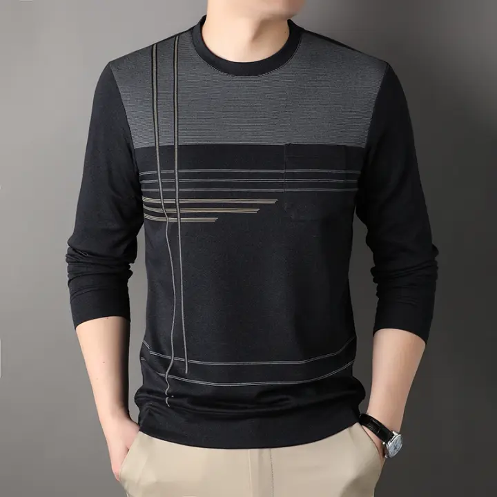 Camisetas de Manga Larga con Cuello Redondo para Hombres CASUMANL Ropa de Hombre de Ajuste Regular a Rayas Primavera Otoño - 1