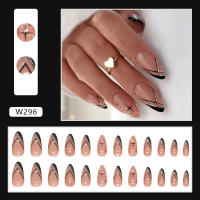 Uñas postizas de línea diagonal negra, diseño de moda único, piezas para estudiantes, decoración diaria de uñas - details 3