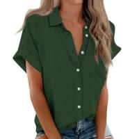 Blusa lisa de manga corta para mujer, camisa informal de un solo pecho, de moda - details 3