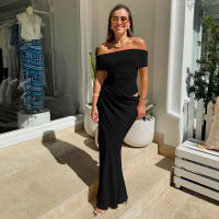 BUNO-vestidos largos con hombros descubiertos, vestido de cena negro con malla transparente, trajes de cumpleaños elegantes y sexys - details 15
