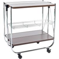 Servicio de cocina, almacenamiento, 2 estantes, 1 cesta de almacenamiento, con ruedas, cocina, sala de estar - Kitchen Wagon CW-005 - Marrón - details 0