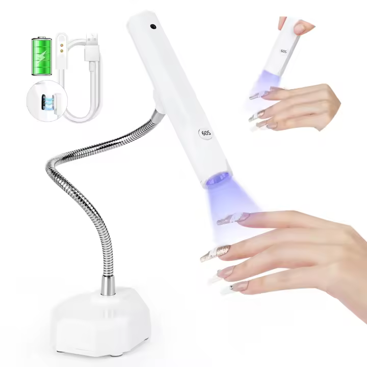 Lámpara de mano inalámbrica recargable con soporte magnético flexible, Mini secador de uñas LED, luz U V para Nails-9W - 1