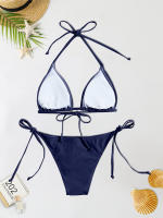 Conjunto de Bikini Tanga de Naval Azul Estilo de Baño Sexy para Mujeres - details 2