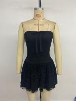 Vestido informal con gradas para mujer, falda de tubo con bordado de encaje halter sin mangas en negro - details 6