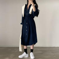 Vestido Denim Retro con Cuello Largo Elegante Estilo Coreano para Mujeres - details 2