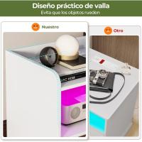 Mesitas de Noche con luces LED y Estación de Carga (2 Tomas AC, 2 Puertos USB) Mesita de Noche Blanca Mesas Auxiliares con 1 compartimento abierto y 2 cajones para Dormitorio Salón - details 6