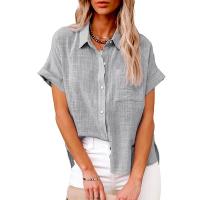 Verano mujer lino bolsillo blusa camisas pantalón corto casual manga OL entrenamiento blusa suelta Tops LRFZ-6022 - details 5