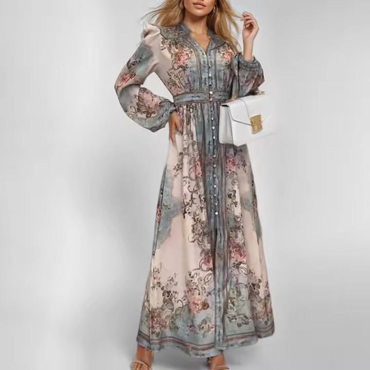 Vestido de Moda Elegante con Cuello en V y Manga Larga para Mujer 2025 - 1
