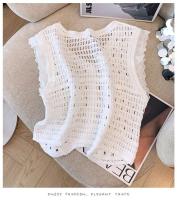 Camiseta de Crochet Transparente Manga sin Capas, Cuello en V, Botones Frontales - details 3