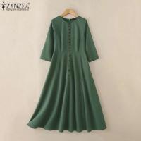 ZANZEA-vestido veraniego de primavera 2025, Vestidos de trabajo de fiesta de manga larga a la moda para mujer, bata por debajo de la rodilla con botones lisos, Vestidos elegantes informales para vacaciones - details 6