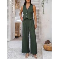 2025 primavera y verano, ocio europeo y americano, estilo de vacaciones, chaleco de color sólido, conjunto de pantalones de pierna ancha - details 16