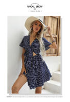 Nuevo vestido de lunares hueco con cuello en V de verano para mujer - details 5
