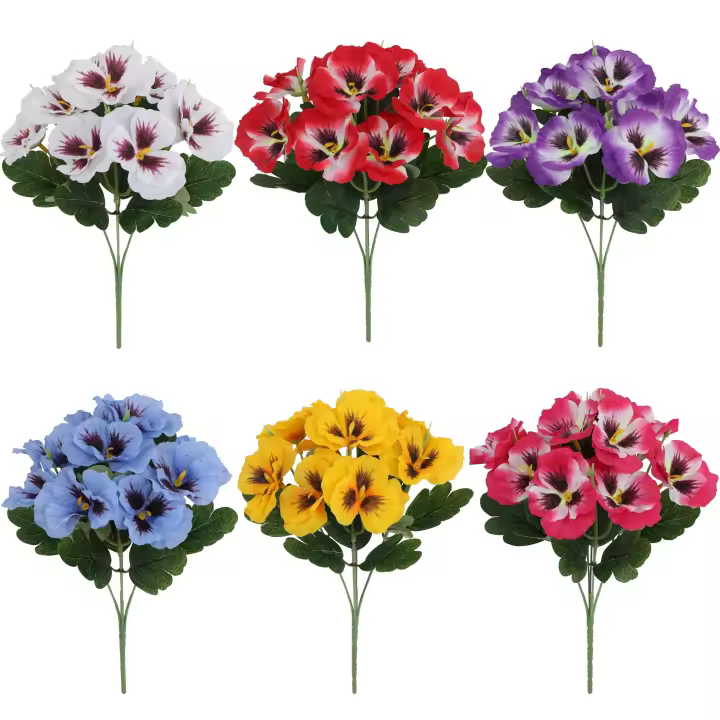 Conjunto de 6 Flores Artificiales Grandes Viola de Tres Colores para Exteriores, Interiores, Jardín, Decoración del Hogar, Festivales, Fiestas y Vacaciones - 1