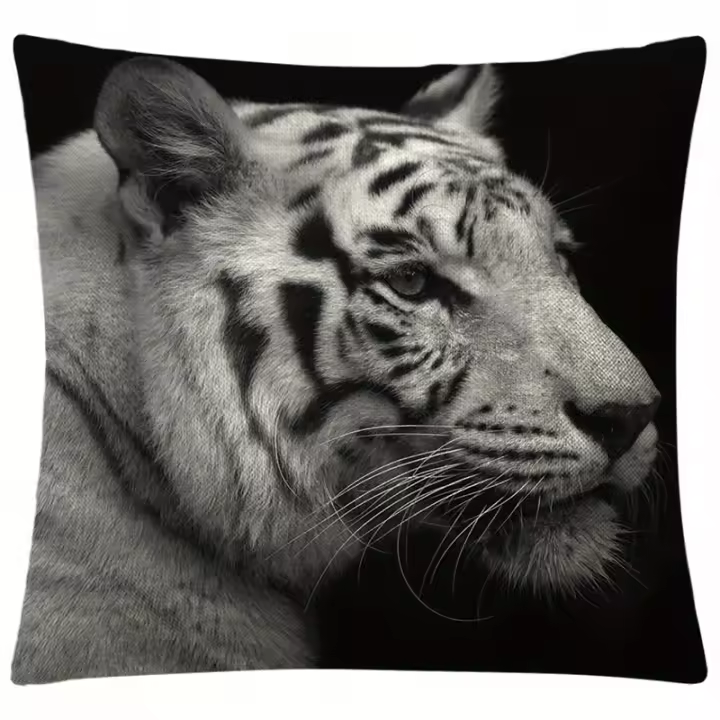 1 Funda De Almohada Con Diseño De Tigre De Animales, Funda De Lino nórdico Para Sofá De Sala De Estar - 1
