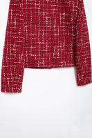 Abrigo de Moda de Otoño para Mujer Cuello Cerrado, Manga Larga, Textura a Cuadros Rojo, Abrigo Exterior Delgado con Bolsillos de Abrigo de Viento y Lluvia - details 11