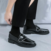 Mocasines de colores británicos para hombre, zapatos informales de tacón bajo con punta redonda de PU, simples y clásicos, de negocios - details 6