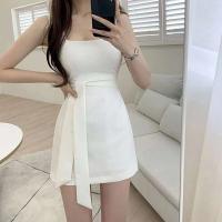 Mini vestido de fiesta Formal con cuello cuadrado elegante para mujer, diseño delgado de cintura coreana, traje sin mangas de verano 2025 - details 1