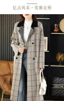 Abrigo de mujer con solapas de otoño e invierno, cárdigan largo de punto a cuadros con doble botonadura y bolsillos grandes, 100% de lana pura, 2024 - details 12