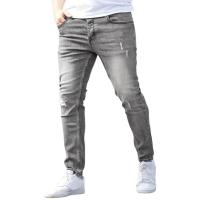 Jeans Casuales para Hombres Pantalones de Denim Elásticos Ajuste Cinturón Estrecho - details 6