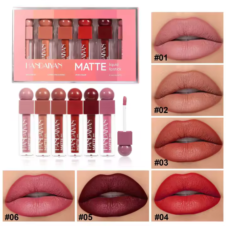 Set de Labial de Gloss de Tubo Cuadrado Lápiz Labial Mate 6 Piezas Duradero Impermeable - 1
