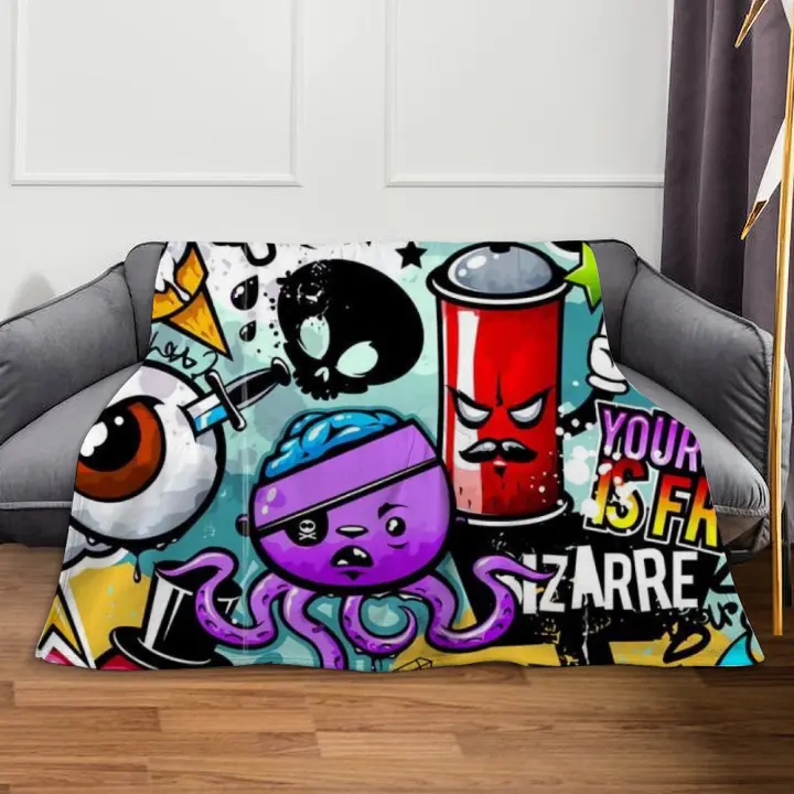 Manta con grafiti, manta personalizada, manta polar cálida y acogedora, decoración de Halloween para sofá cama - 1