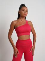 Sujetador Deportivo Para Correr De Un Hombro, Color Sólido De Secado Rápido Acanalado Transpirable, Entrenamiento De Yoga y Fitness - details 23