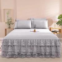 Funda de cama de encaje de lujo, Sábana de falda de tamaño Queen/King, faldas de cama lisas de Color sólido para cama doble - details 7