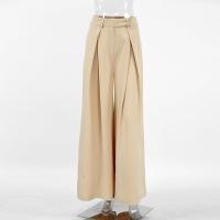 Pantalones largos cómodos nuevos elegantes y elegantes de cintura alta para primavera y otoño de pierna ancha de color caqui para mujer - details 4