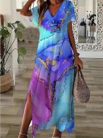 Elegante Vestido Largo con Abanico Geométrico de Moda 2025 Cuello en V para Mujeres Talla Grande - details 8