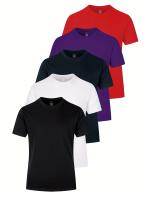 Camisetas de algodón cómodas y sólidas para hombre, camisetas informales transpirables de manga corta para uso diario en verano, 5 uds. - details 133