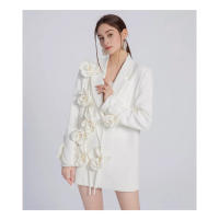 Blazer de diseño original de flores tridimensionales de moda blanca 2025, traje largo sexy de alta gama para fiestas de ocio de - details 1