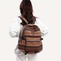 Mochila para mujer de gran capacidad Estampado étnico a rayas, tela casual, cierre de cremallera, forro de poliéster, azul marino, lavable a mano - details 2