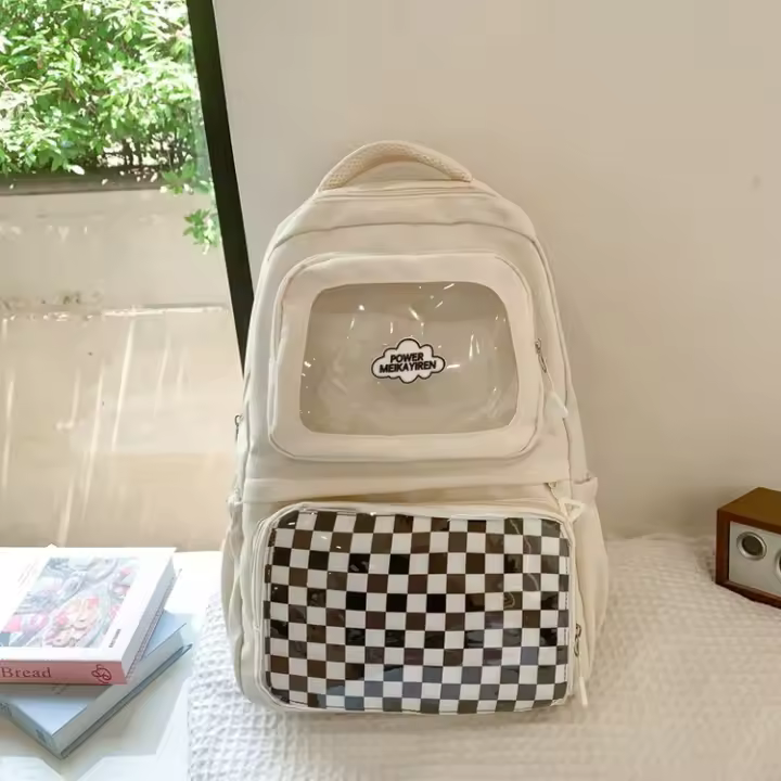 Mochila transparente, tablero de ajedrez, mochila, mijo, estudiante, gran capacidad, mochila escolar, moda callejera, nailon. - 1