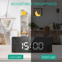 ORIA-reloj despertador Digital con espejo, dispositivo electrónico de mesa alimentado por USB y batería, modo nocturno, 12/24H - details 2