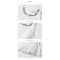 2025 Vestido de Fiesta Sin Mangas con Rhinestones Blancos Gran Volante Slim Largo Plisado Vestido de Baile Estilo Diosa de Veran - details 4