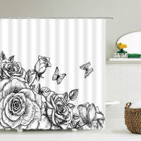 Cortinas de ducha con patrón de mariposa para baño, tela impermeable de alta calidad con estampado 3D de flores, 12 ganchos - details 4