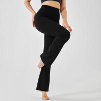 Pantalones de entrenamiento elásticos de yoga de cintura alta para mujer, pierna ancha, acampanados, color sólido, para Fiess - details 11