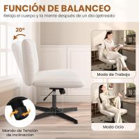 Silla de Oficina sin Reudas, Silla Piernas Cruzadas con Función Mecedora, Silla de Escritorio Ancha para Juegos, Silla de Maquillaje sin Brazos para Casa, Marfil - details 24