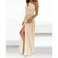 Vestido largo sin hombros para mujer, elegante, sin mangas, Sexy, con abertura de cintura alta - details 1