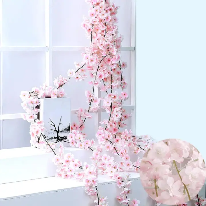 Guirnalda de Flores Artificiales de Cerezo 3 Piezas de 180cm para Decoración de Boda, Jardín, Balcón Exterior Interior - 1