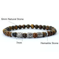 Noter Mantra pulsera Para Hombre 6mm howlita Lava ojos de tigre cuentas Braslet vikingo accesorios Pulseras Para Hombre pulsera del Tíbet - details 3
