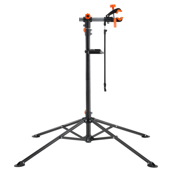 SucceBuy Soporte de Reparación de Bicicletas de Acero Resistente de 80 Libras, Soporte de Trabajo de Mantenimiento de Bicicletas de Altura Ajustable con Bandeja de Herramientas Magnética y Brazo Telescópico, Soporte de Bicicleta Plegable para Uso en el Ho