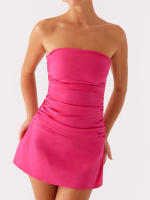 Vestido de tubo para mujer, sin tirantes, sin mangas, ajustado, fruncido, mini vestido de fiesta de verano - details 6